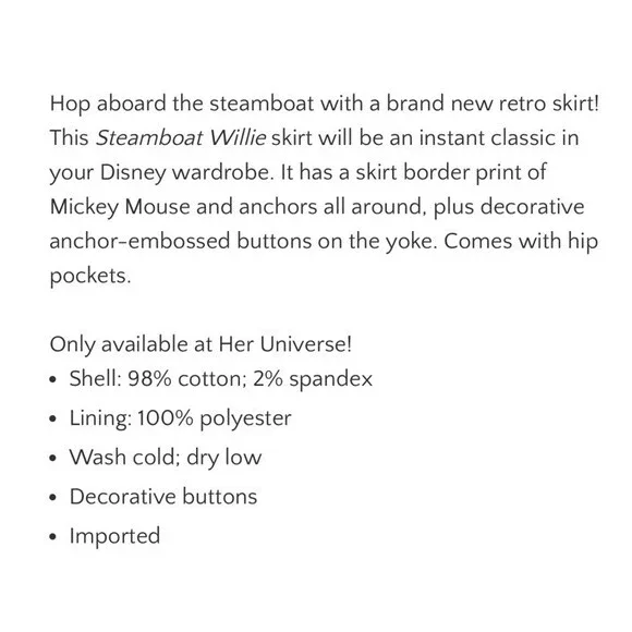 Her Universe Disney Steamboat Willie Icons Stripped Retro Skirt XL 2X NEW - Picture 4 of 5